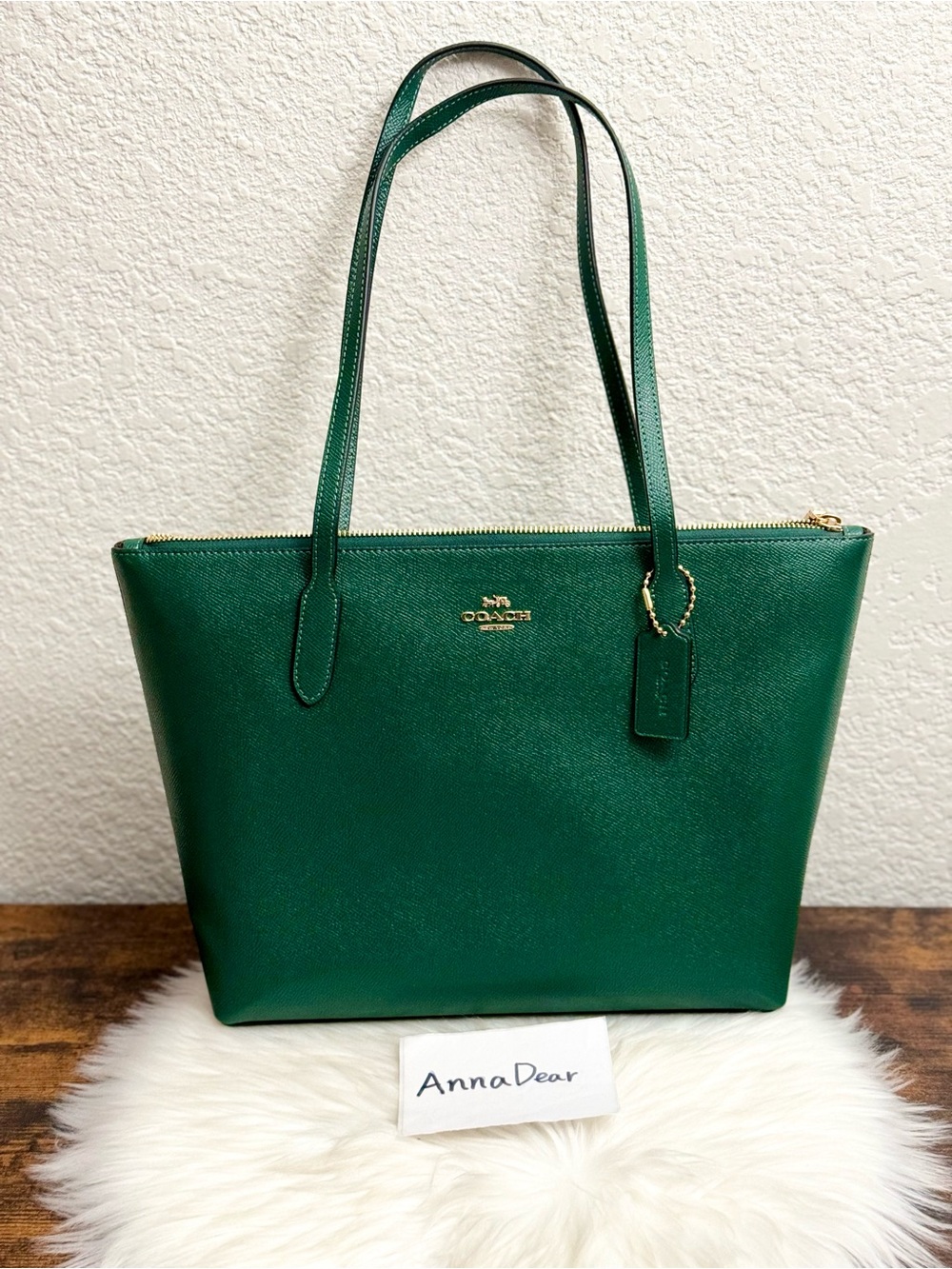 NWT COACH 4454 Crossgrain Leather Zip Tote Shoulder Bag NWT In Dark Pine